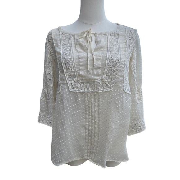 Meadow Rue Women 100% Silk Ivory Sheer Embroidered Top S Boho Romantic Festival - Picture 2 of 10